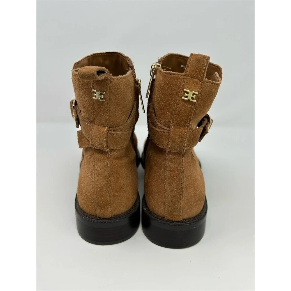 Sam Edelman Nolynn Camel Tan Heeled Ankle Booties Buckle Strap Size 10.5
